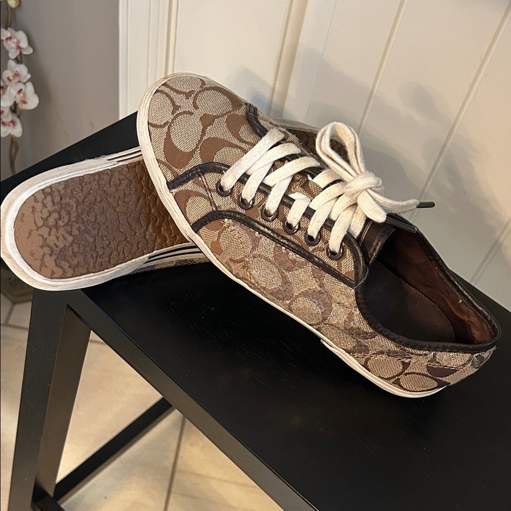 Coach Women's Tan and Brown Patterned Sneakers - Picture 7 of 8